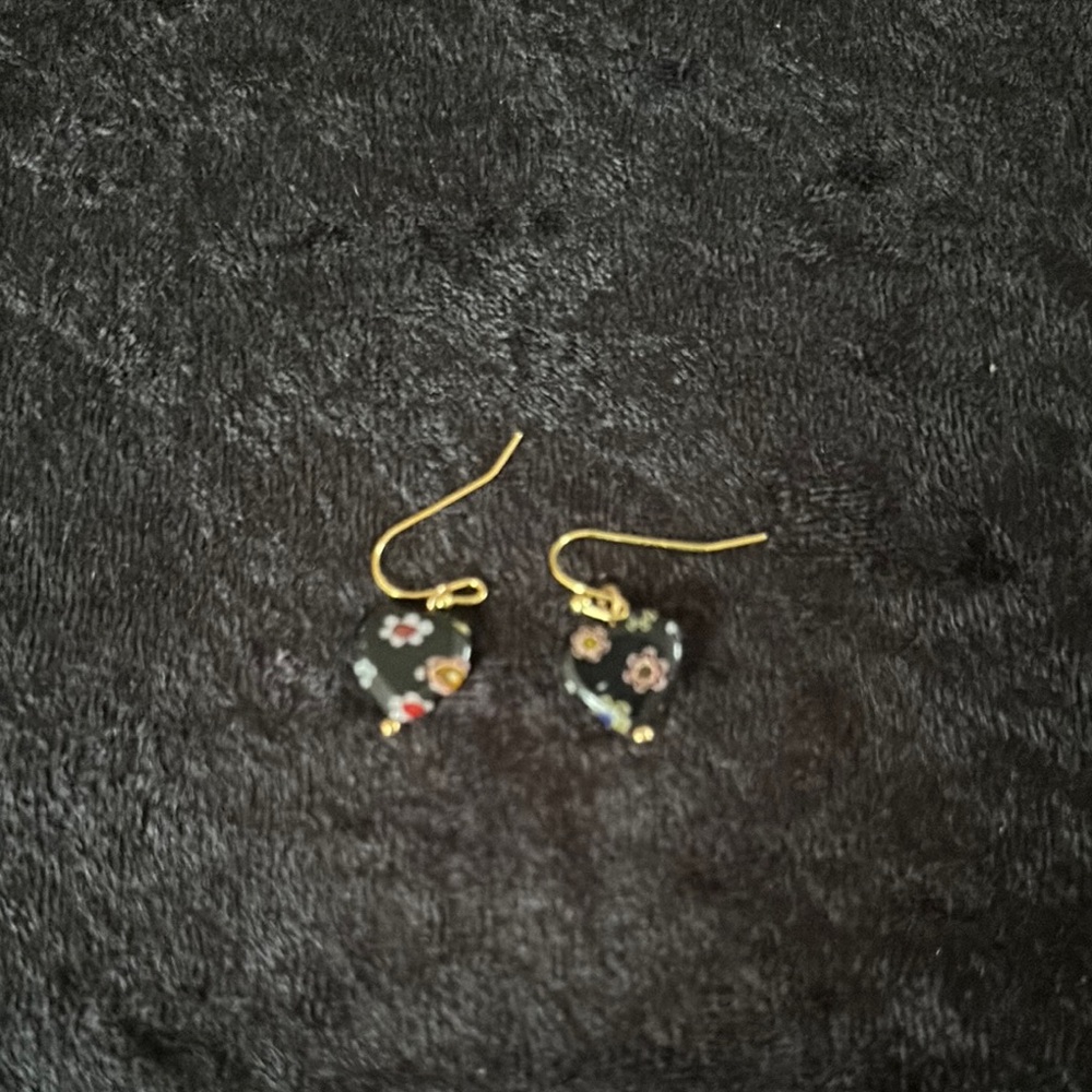 Gold and Black Heart Earrings